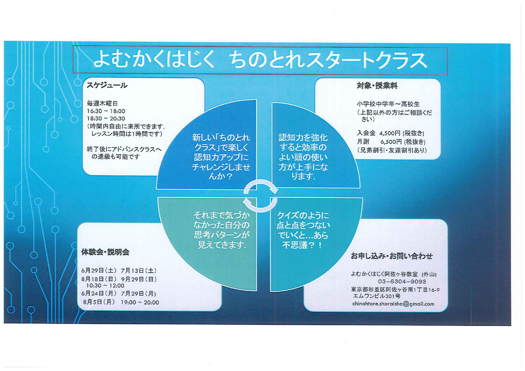 新規開設！　よむかくはじく　ちのとれスタートクラス　＠阿佐ヶ谷教室